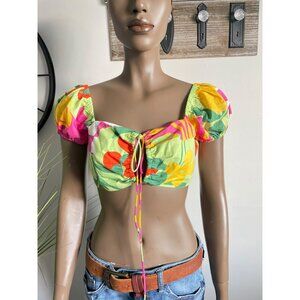 SABO Colorful Puff Sleeve Crop Top Size XL